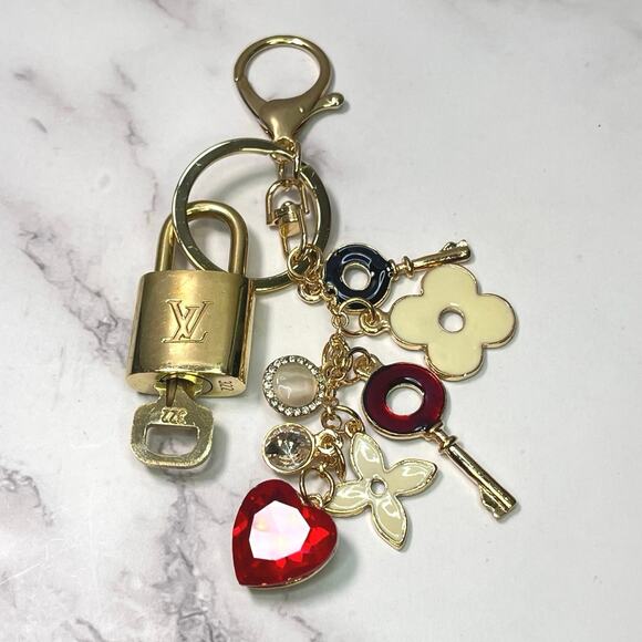 Louis Vuitton Lock & Key Set #322 on a Charm Cluster Keychain/Bag Charm - Picture 1 of 5